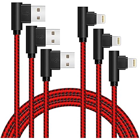 [3-Pack] 6FT/2M iPhone Gaming Charger Cable 90 Degree Elbow Game Video Watching Compatible with iPhone Xs Max/XS/XR/7/7Plus/X/8/8Plus/6S/6S Plus/SE (Black Red, 6FT) Cover
