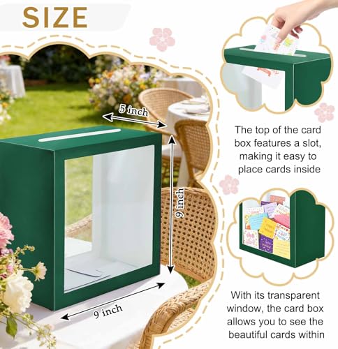 Image of SietDESEO Green Card Box for Party with Clear Window Large Gift Card Box Holder for Wedding Reception Birthday Graduation Baby Shower Raffle Ticket Box