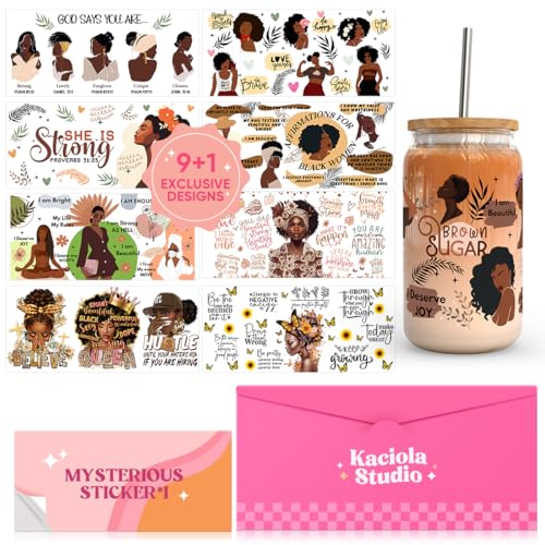 Image of Kaciola 10 Sheets UV DTF Cup Wraps for 16 oz-Black Women Theme UV DTF Stickers, 1 Sheet Mysterious Pattern Transfer, Rub on Transfers Stickers for 16 oz Libbey Glasses Crafting