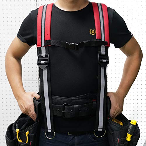 Image of MELOTOUGH Tool Belt Suspenders Construction Work Suspender with Reflective Firefighter suspenders Strip Hi Vis Safety Work Padder Shoulder Suspender (Hi Vis Black)