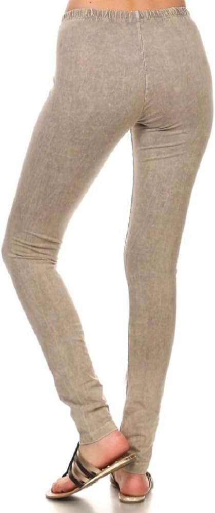2Chique Boutique Women's Beige Color Mineral Washed Leggings with Elastic Waistband