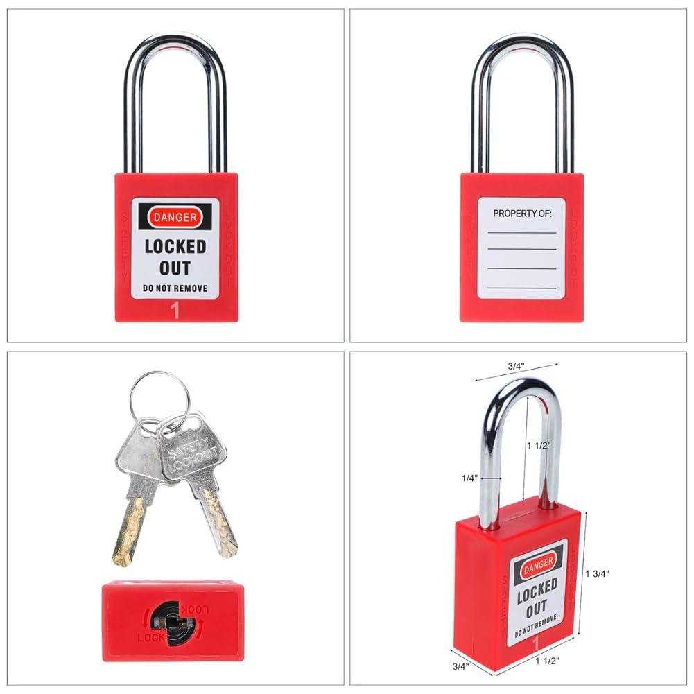 Lockout Tagout Station con 10 diversi lucchetti di sicurezza con chiave, 2 cerniere e 10 etichette di blocco, serrature in ferro rack