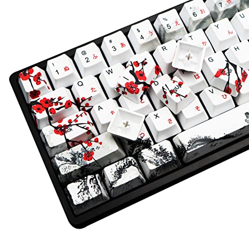Molgria Keycaps 68 Set For Rk68 Gk68 Mechanical Keyboard, Custom Pbt Oem Profile Key Caps Japanese Font With Keycap Puller For Gateron Kailh Cherry Mx Switch Ansi Layout Keyboard(Plum Blossom) #TOP5