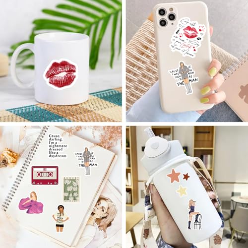 Image of Pack of 60+ Taylor Stickers - Waterproof for Scrapbook, Wa TER Bottles, Book, Laptop, Guitar, Skateboard, Suitcase - Cute Aesthetic Trendy Music