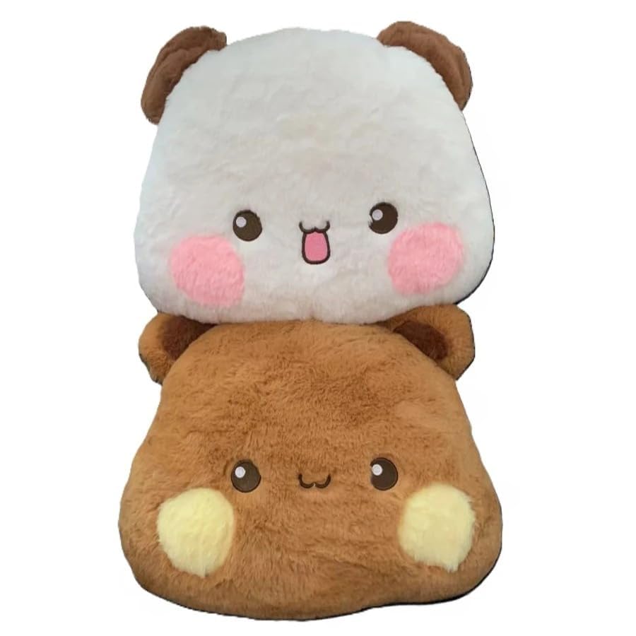 Image of Bubu Dudu Plush Pillow - Bubu & Dudu (Panda & Bear) Design - Cute Rabbit Fur Plush Cushion Ideal Gift for Kids, Boyfriend, Girlfriend, Home Decor, Travel for All Ages (33cm)