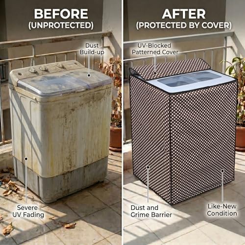 Image of DREAM CARE Waterproof & Dustproof Washing Machine Cover Top Load & Semi Automatic Suitable for 6 kg, 6.2 kg, 6.5 kg (80 x 86 x 51 cms)