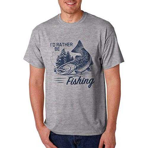Jolly Good Tees Mens I'd Rather be Fishing Graphic Print T-Shirt