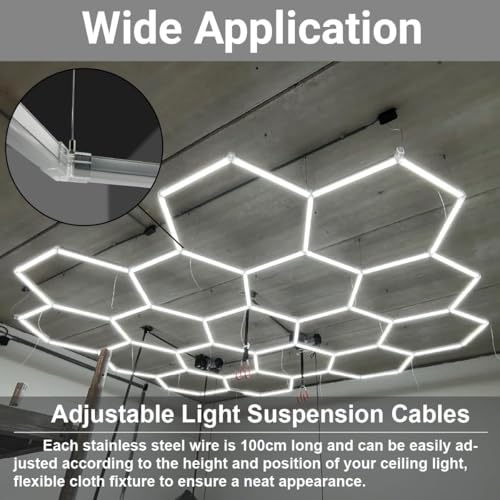 Image of 20 Pack 6.5ft Hexagon Garage Lights Suspension Cables Kit for Hexagon LED Lights Adjustable Steel Hanging Chains Per Strip Load 6.6Ib, Light Suspension Kit for LED Panel Aquarium Lights (2m 20pcs)