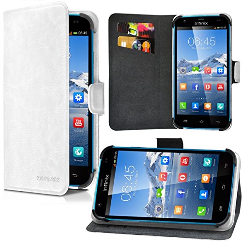 Seluxion - Housse Coque Etui Universel Porte-Carte Fonction Support Couleur Blanc pour Infinix Race Jet 4G