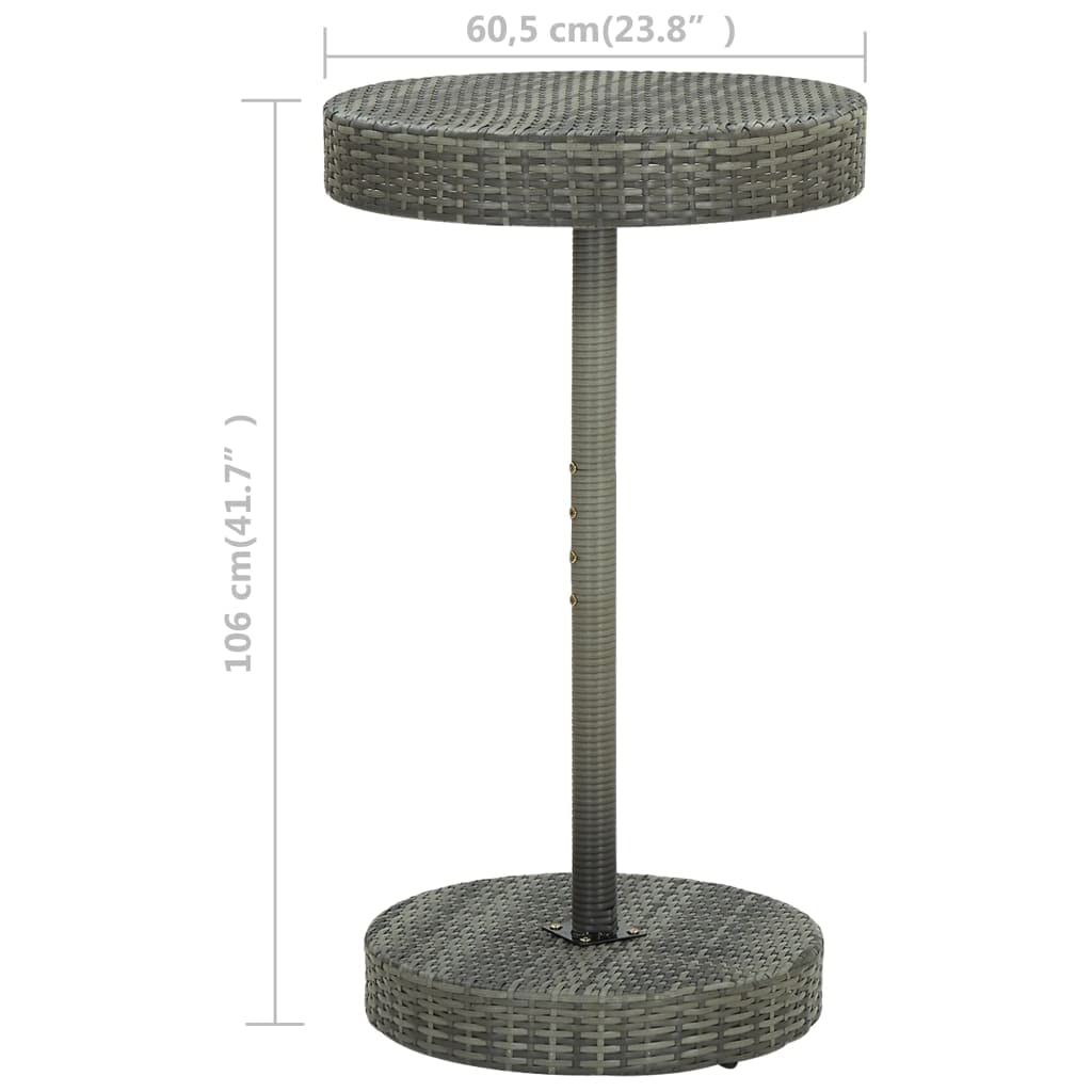 Tavolo Alto da Giardino 60,5x106 cm in Polyrattan Grigio | Tavolino rotondo da bar per balcone e terrazzo, dotato di struttura stabile in acciaio e piano facile da pulire.
