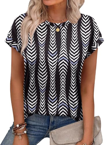 Image of Alaroo Womens Summer Tops Short Sleeve Shirts Crew Neck Cute Trendy Tunic Blouses (S-3XL)