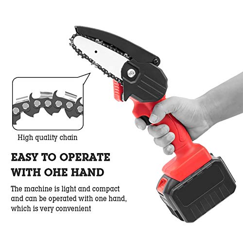 Lidayuan Mini Chainsaw, Handheld Cordless Chainsaw,4-inch 21v Cordless Chainsaw,Electric Chainsaw Rechargeable Lithium Battery Chainsaw Suitable for Wood Cutting,Red