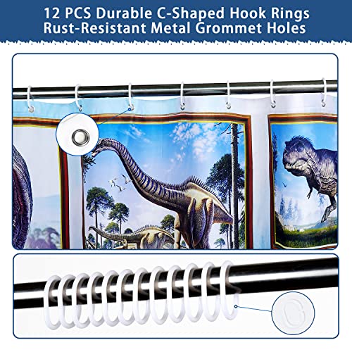 Nosovlra Kids Dinosaur Shower Curtain For Bathroom - Funny Jurassic Dino World Park Shower Curtain Sets Bathtub Decor With 12 Hooks 72"X72" #TOP5