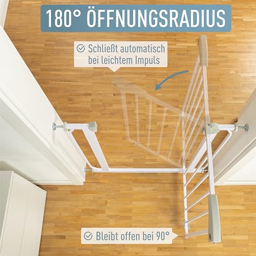 ib style Türschutzgitter Berrin XXL 85-185 - Extra breiter Durchgang, Treppenschutzgitter für Babys, Selbstschließend, Ohne Bohren, 150-160 cm, Weiß