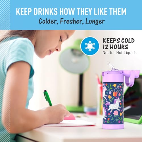 Image of THERMOS FUNTAINER Water Bottle with Straw, 12oz, Unicorn Blooms