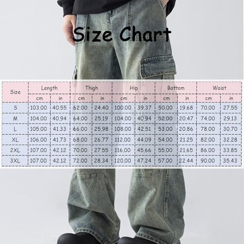Men's Retro Denim Pants Mid-Rise Loose Wide-Leg Casual Straight Plus Size Stitching Trousers with Pockets4