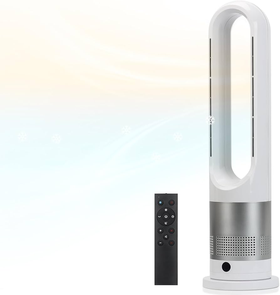 新品 羽なしタワーファン 扇風機 冷暖兼用温風 冷風 100°左右首振り Amazon | セラミックヒーター 【冷暖房兼用・羽なし】 タワー