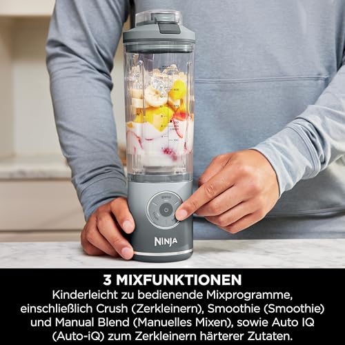 Ninja Blast Max Tragbarer Mixer/Blender/Smoothie Maker, 570 ml, wiederaufladbar, Mixbecher & auslaufsicherer Deckel, 3 Funktionen, Smoothies, Proteinshakes, Silberfarben BC251EUSL 5