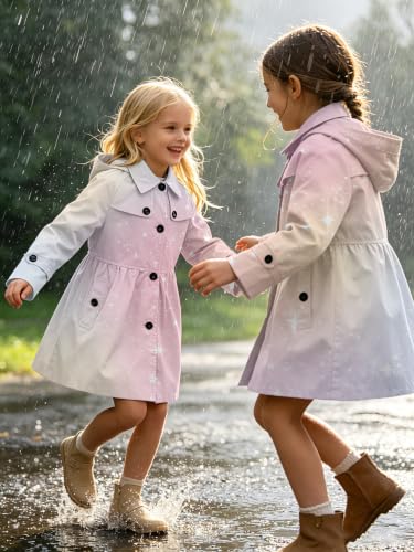 Image of Cromoncent Girl's Rain Jackets Waterproof Hoodie Trench Coat Cute Dress Coat Outerwear, 3-12 Years