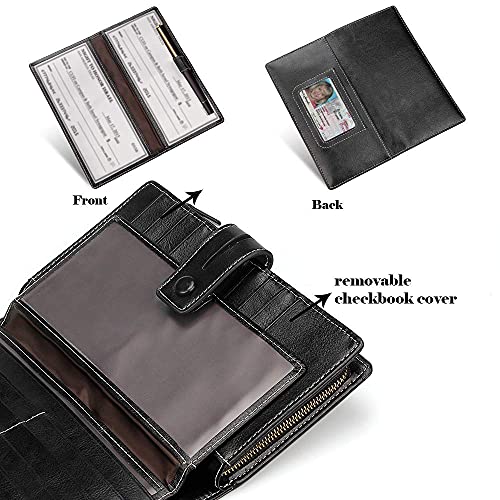 Big Capacity Genuine Leather Wallet for Women RFID Blocking Zip Clutch with Phone Organizer Wristlet (Black)3