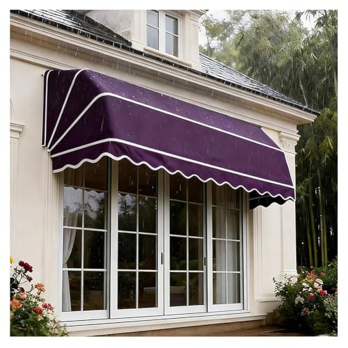 Auvent rétractable incurvé violet 160x80cm en aluminium pour porte - 2