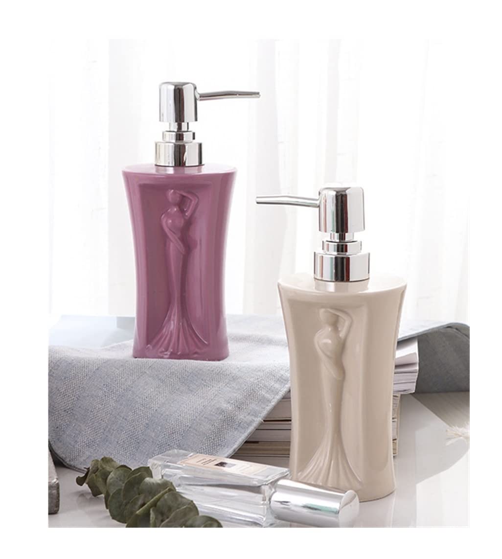 Dozownik do balsamu, dozownik do mydła w płynie, ceramiczny, z pompką, do montażu na blacie, do łazienki, z prysznicem (niebieski: beżowy, rozmiar 280 ml)