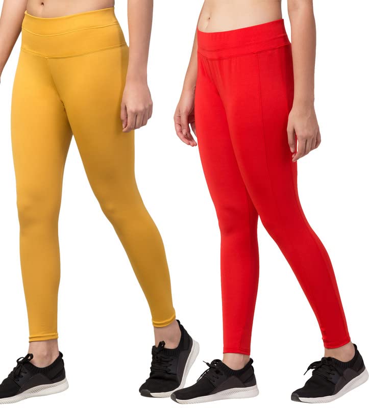 Image of BLUECON Gym wear Leggings Ankle Length Workout Pants | Stretchable Tights | Mid Waist Sports Fitness Yoga Track Pants for Girls & Women (Pack of 2)