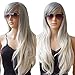 Produktbild Charmante langhaarige Perücke für Damen, hitzeresistentes, synthetisches, natürliches, gewelltes Haar, Ombre Dip Dye, Perücke für jeden Tag, Partykostüm