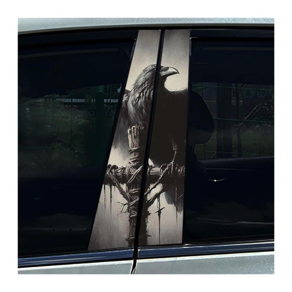 Body Parts 2pcs Graveyard Crow Raven Car B-Pillar Sticker Waterproof Decals Creative Occlusion Scratch Decor(B)