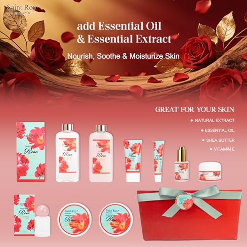 Image of 35Pcs Spa Kit Gift for Women, Sandalwood Red Rose Bath and Body Basket Gift | Face Skin Care Kit, Home Spa Self Care, Lip Gloss, Birthday, Christmas, Mother, Bridal Shower, Anniversary for Mom Pamper Kit