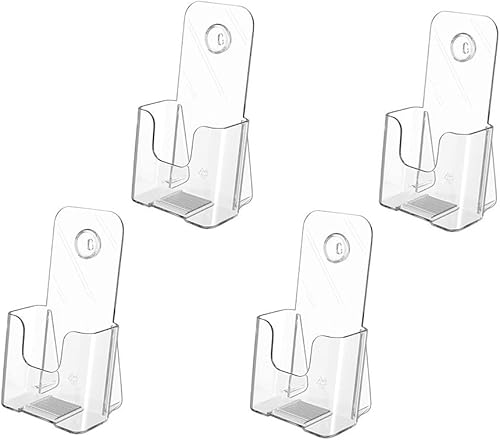 Paquete de 4 soportes acrílicos para folletos, soporte de plástico de 4 pulgadas de ancho, diseño inclinado hacia atrás, soporte para folletos de