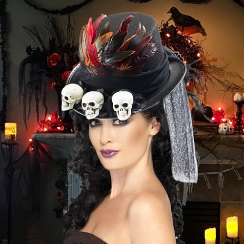 Sombrero steampunk de copa cómodo anticaída para disfraces con calaveras 7