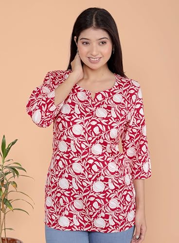 Image of Malikcraft Women's Rayon Printed Short Kurti Stylish Kurta for Women Trendy Short Kurta for Daily & Office Wear PR1