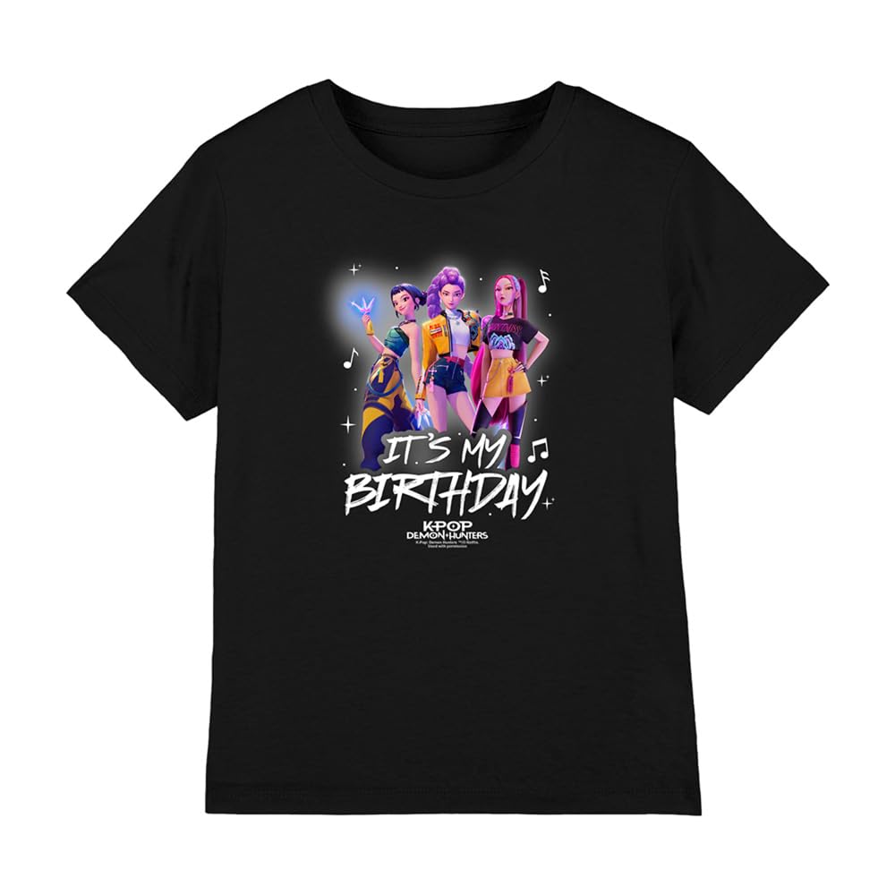 K-Pop Demon Hunters Unisex Kid's Huntrix It's My Birthday Group T Shirt, Black, 7-8 años
