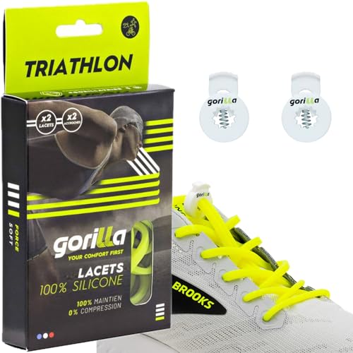Gorilla - Lacets Elastiques Triathlon - Dépassez vos Objectifs Sportifs - Gagnez du Temps, Adieu les Nœuds Bonjour le Confort - Autobloquants Ultra...