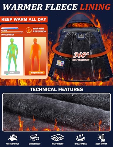 MAGCOMSEN MAGCOMSEN Herren Winter Warme Funktionsjacke Verdickt Wasserdicht Outdoorjacke Männer Softshell Kapuzenjacke Fleece Militär Jacke für Wandern Radfahren Bergsteigen Dunkelblau M - Produktansicht 3 | TV | Video | Foto