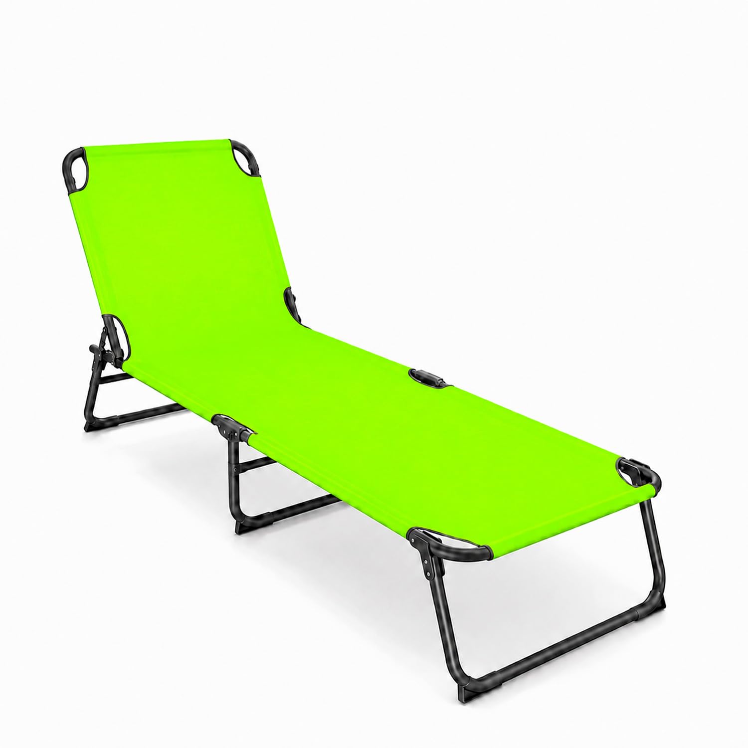 Lettino Mare Pieghevole Prendisole Schienale Regolabile Reclinabile Struttura In Metallo Nero Sedia Relax Per Spiaggia Campeggio Piscina Giardino 187 x 53 x 24 Cm (Verde Fluo)