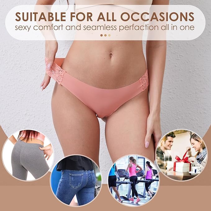 6 pack Seamless Underwear for Women Sexy No Show Bikini Panties Lace Ladies low waist Invisible Cheeky4