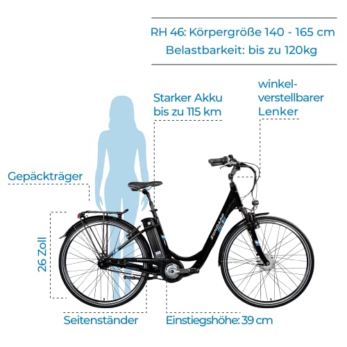 ZÜNDAPP E Bike City Elektrische fiets voor dames, 26 inch, voor 140-165 cm, 7 versnellingen e-bike voorwiel motor, e… - Afbeelding 3