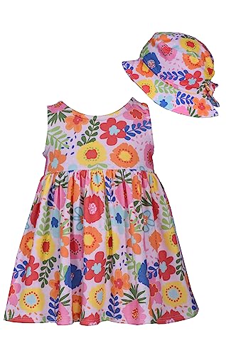 Bonnie Jean Girl's Sundress - Floral Summer Spring Dress with Hat for Baby Toddler and Little Girls, Multicolored, 6X