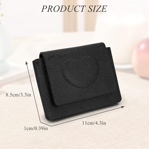 Women Leather Coin Purse, Portable Mini Change Wallet with 3 Pockets Cute Heart Change Purse Card Holder Wallet (Black)2