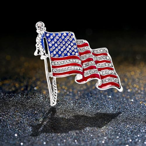 Image of Enamel Brooch Pin For Women Men, Vintage American Flag Crystal Lapel Pin, Christmas Brooch Suit Dress Clips Accessory Gift