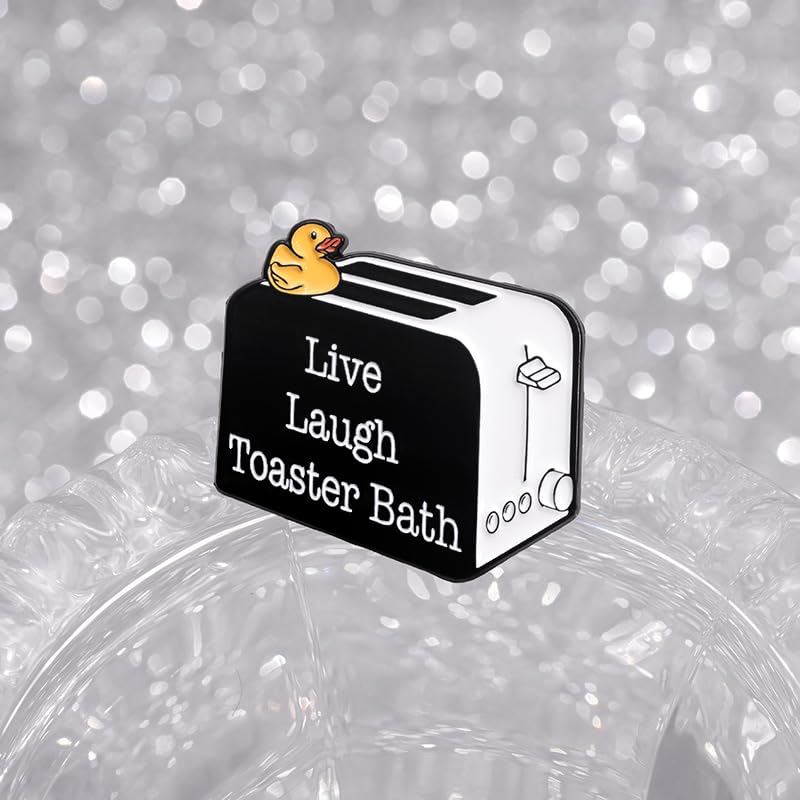 Image of Cute Toaster Brooch Cartoon Little Yellow Duck Enamel Pins for Women Girls Boys Novelty Funny Live Laugh Toaster Bath Letter Lapel Pin Geometric Brooches Hat Jacket Backpacks Bags Clothing Badge Accessories Jewelry