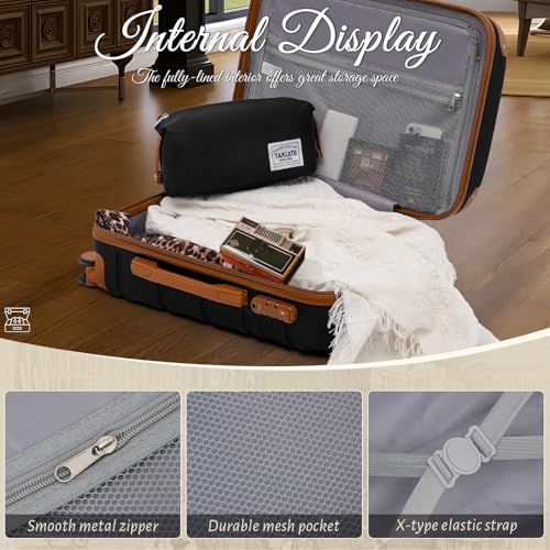 TAKUMI Luggage Sets 5 Piece Lightweight Carry On luggage with Duffel Bag ABS+PC Hardshell Suitcases with YKK zippers Double Spinner Wheels Travel Luggage with TSA Lock(BLACK BROWN, 5 PIECE SET)3