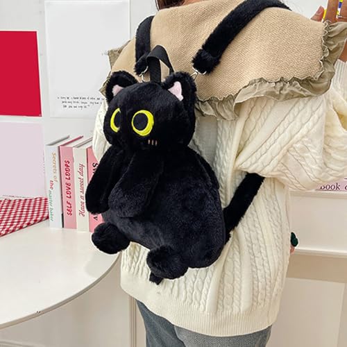 Plush Backpack, Cute Cartoon Black Cat Backpack 11.4x14.6 Inch Spacious & Functional Stuffed Animal Bag for Cat Enthusiasts4