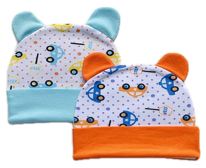 New Born Baby Cap with Ears for 0-6 Months | Cotton Baby Set for Baby boy & Girls| Unisex Durable Gift Set and Color May Vary-image-44