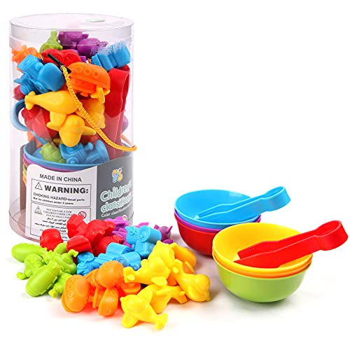 ZONICE Rainbow Counting Cars - Montessori Sorting and Counting Toys - Preschool Color Sorting Learning Toys for 3 4 5 Years Old Girls & Boys - STEM Educational Toy for Toddler(36Pcs)