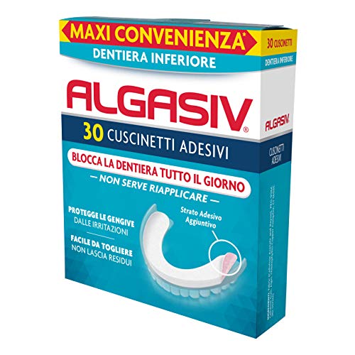 Algasiv Cuscinetti Adesivi per Dentiera Inferiore, Dura tutto il Giorno, Tenuta 20 Volte più Forte, 30 Pezzi