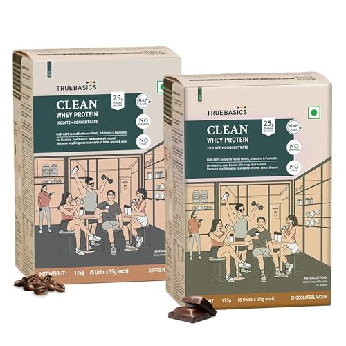 TrueBasics Clean Whey Protein Powder Isolate & Concentrate Blend, Chocolate & Coffee, 10 Sachets (35g Each) | Travel Pack | 25g Protein per Sachet | Trustified Gold Certified-image-16