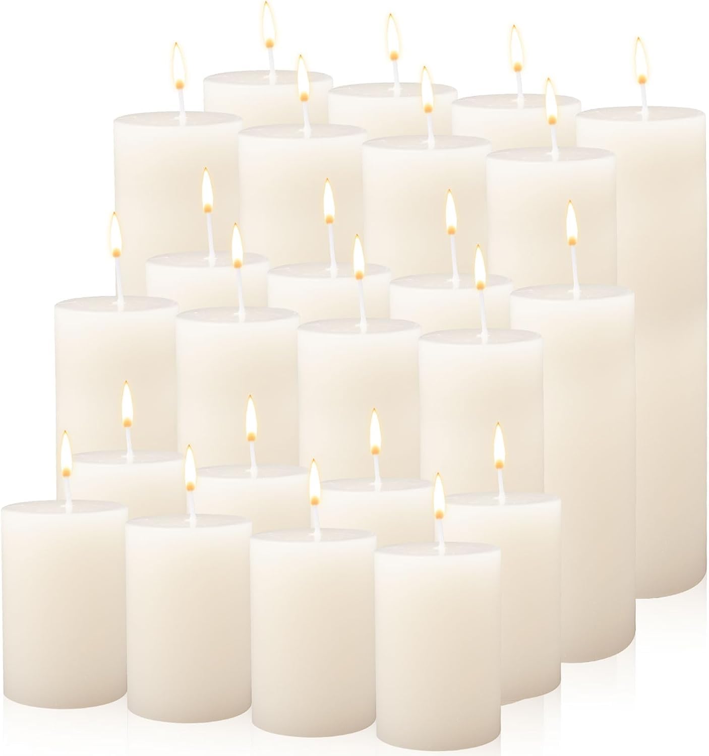 Paquete de 24 velas de pilar, velas altas sin perfume, 3 tamaños, varillas de cera blanca sin goteo para bodas, linternas de emergencia, ceremonia de vigilia, decoración del hogar, 24, 45, 60 horas de